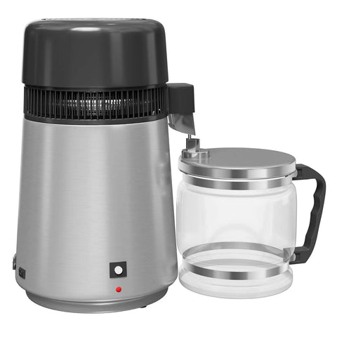 Countertop Water Distiller For Home Use 1 Gallon Stainless Steel With Glass Carafe 750W Desktop Purifier That Distills Tap Water Into Crystal Clear Purified Water Daily No Hassle Hydration