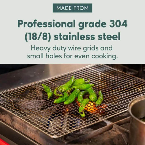 Heavy Duty Stainless Steel Cooling Racks Set Of 2 For Half Sheet Pans on stovetop with peppers, tight wire construction