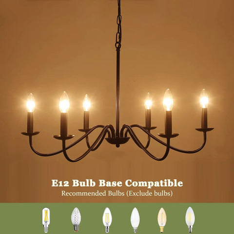 Black 6 Light Dope Farmhouse Chandelier For Dining Room And Kitchen Modern Rustic Pendant Light Fixture with E12 bulb base