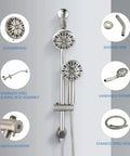 High Pressure 48 Setting Dual Shower Head With Handheld And Sliding Bar Chrome Finish No Drill Installation 3 Way Diverter