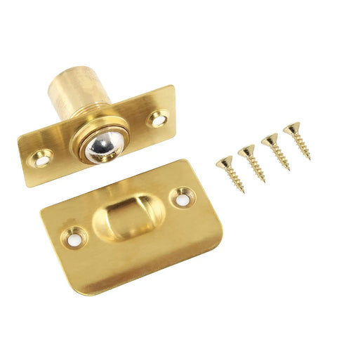 2 Pack 2-1/8 Inch Closet Door Ball Catch Hardware With Adjustable Stainless Steel Ball Catch, Strike Plate And Screws, Gold Finish