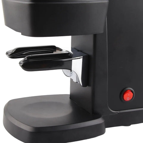 Effortless Automatic Electric Coffee Tamper For Espresso Machines 58mm With Adjustable Pressure And Digital Display side view showing the tamper lever.