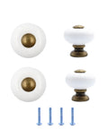 Ceramic Round Knob Set One Inch White And Antique Brass Cabinet Hardware For Drawers And Doors Durable Zinc Alloy Construction