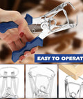 Eight Piece Miter Spring Clamps Set With Spring Loaded Pliers And Carabiner Adjustable From 0 To 2 Inches shown in hand