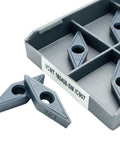 Top Tier 10 Pack Vcmt Carbide Turning Inserts For Metal Lathe Machining High Wear Resistant Indexable Cutting Tools With Smooth Chip Flow in a storage case.