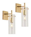 Set of 2 Gold Wall Sconces With Clear Glass Shade, Modern Metal Wall Mount Lamps, Glam Gold Finish, 2 Pack