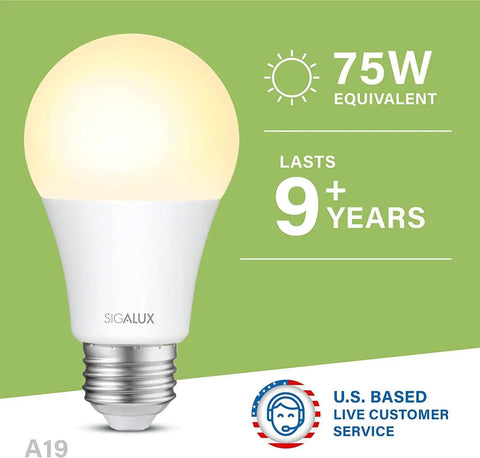 A19 LED Light Bulb Non Dimmable 75 Watt Equivalent 11.5W 1100 Lumens Soft White 2700K E26 Standard UL Listed 6 Pack Budget Friendly Energy Saver For Home Office Great For Any Room In The House