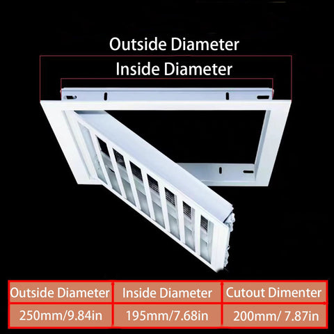 Front view of white aluminum 8x8 inch access panel with magnetic closure