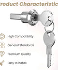 Stainless Steel Cabinet Lock Kit With 180 Degree Rotation Drawer Linkage Lock Unlock Cylinder Includes 2 Keys And Fastening Tab