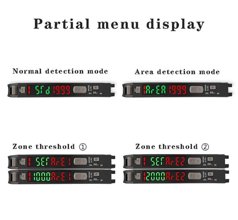 Fiber Optic Sensor Amplifier With HD LED Dual Digital Display settings menu for long distance optical switches and detection modes