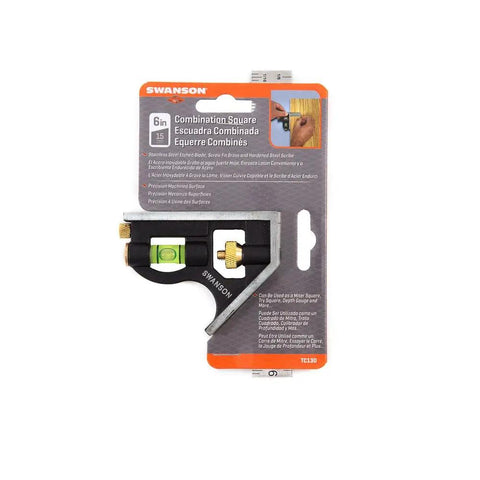 6-Inch Combo Square With Stainless Steel Rule Cast Zinc Body Bubble Vial And Brass Bolt displayed in packaging