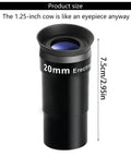 20mm Wide Angle Erecting Eyepiece for 1.25 Inch Telescopes With Broad Field Of View shown with dimensions
