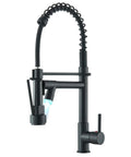 LED Kitchen Faucet With Pull Down Sprayer In Matte Black Stainless Steel, Single Handle, Spring Gooseneck, High Arc Design