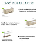 Diagram showing installation steps for cabinet handles with screw sizes and hole center explanation for easy installation.