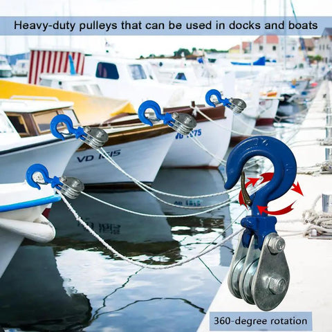 2 Ton Snatch Block With 360 Degree Swivel Hook Double Pulley For 3 Eighth Inch Wire Rope Heavy Duty Lifting Block For Traction Trucks And Small Lifting Trolleys Winch Parts Set Of Two, dockside boat use
