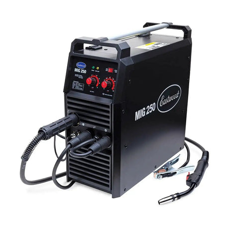 MIG 250 And TIG 225 AC DC Master Welding Kit featuring MIG 250 welder with controls and cables, ideal for metal fabrication.
