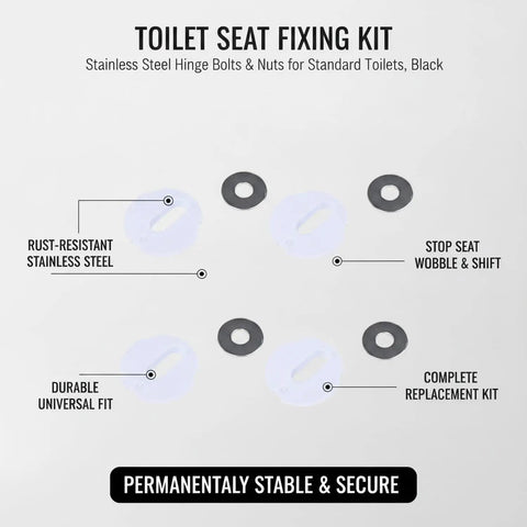 Heavy Duty Black Stainless Toilet Seat Hinge Bolts And Nuts Kit For Standard Toilets No Wobble Fix Hardware Easy Install Replacement Set For A Tight Secure Bathroom Seat, black stainless washers