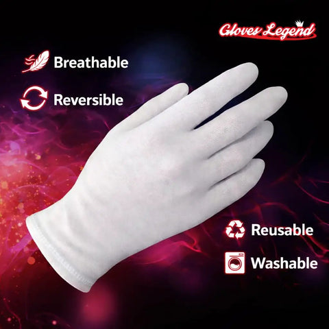 Single XL White 100 Percent Cotton Safety Glove for Work and Jewelry on colorful background; breathable, reversible, reusable, washable