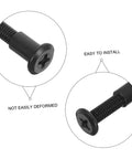 Close-up view of black bed screws from No Sweat Setup Top Shelf Bed Screw And Bolt Set For Furniture Frames Cabinet Joints 170 Piece Heavy Duty Connecting Hardware Kit.
