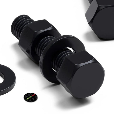 Ten Piece Black Nylon Hex Head Bolts M12 X 50Mm Plastic Fasteners Including Matched Nuts And Washers For Top Shelf Electrical Repairs Heavy Duty Corrosion Free Hardware No Sweat, close-up of hex head bolt with washer.