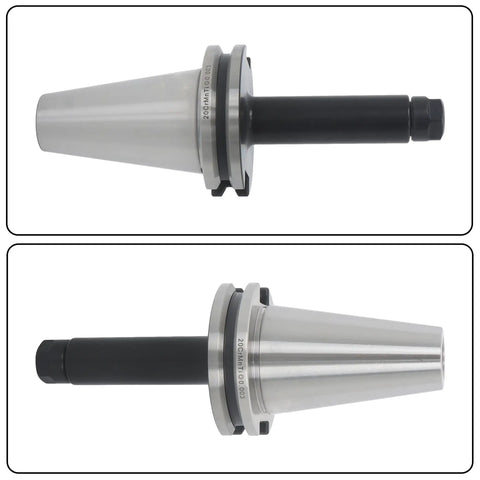 4 Piece ER11 Collet Chuck Tool Holder Kit balanced to G2.5 at 20000 RPM for CNC chucks and CAT40 adapters, side and front view
