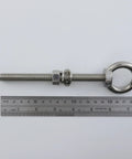 Beefed Up Heavy Duty M12 Threaded Eye Bolts Kit 5 Pcs 304 Stainless Steel With Nuts And Washers next to a ruler for size reference