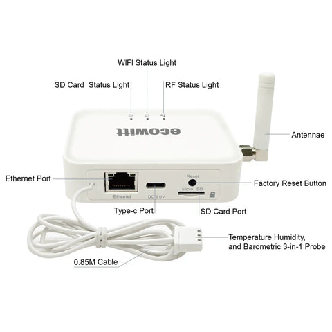 GW3000 Weather Station Gateway With Wi Fi And Ethernet, Built In 3 In 1 Temperature Humidity And Barometric Sensors, SD Card Port shown