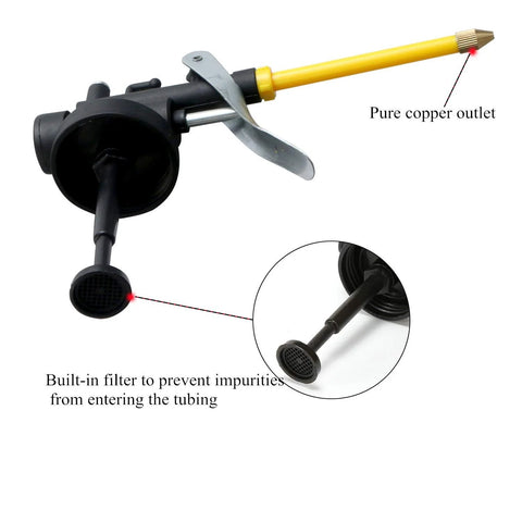 HUAXIU oil can pump oiler, metal 8oz/250ml with 9in flexible and 3in straight spouts, pure copper outlet