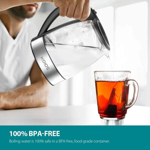 Fast Boil Electric Water Kettle 1.8L With Auto Shut Off Boil Dry Protection BPA Free Borosilicate Glass And Stainless Steel pouring tea