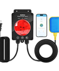 Smart WiFi Sump Pump Alarm With Real Time App Alerts, Indoor Outdoor Water Level Monitor, IP67 Waterproof, 110dB Alarm And LED Indicator, GeniLife App Notifications, Ideal For Basements And Septic Sump Systems; black unit with float sensor and cord