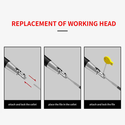 Steps for replacement of working head on Straight Fire Pneumatic Micro Grinder and Air Powered Polisher tool.