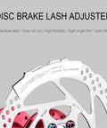 Disc Brake Pad Gap Regulator And Rotor Truing Fork For Bikes, showing tool adjusting bike disc brake rotor