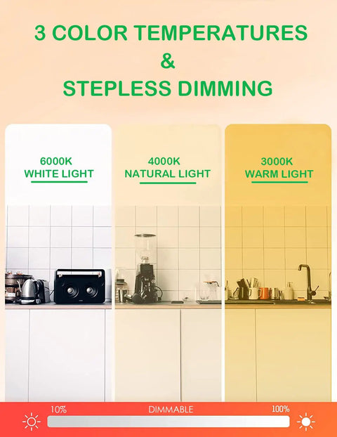 98 LED Under Cabinet Lights With 1500mAh Rechargeable Battery Motion Sensor Dimmable Night Lights showing 3 color temperatures
