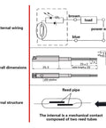 Diagram of Workhorse Magnetic Sensor Switch for Pneumatic Cylinder with dimensions and wiring details shown