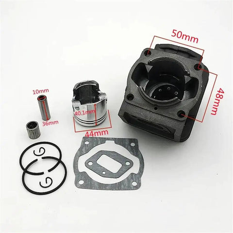 Heavy Duty 44mm Cylinder Piston Ring And Needle Roller Bearing Spacer Kit Lawn Mower Engine Rebuild Fits Huter 2500 Models, parts laid out