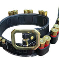Leather Cartridge Holder For SASS Western Gun Rig With 2 Ply Ranger Style Bullet Loops, black leather, buckled, holding ammunition