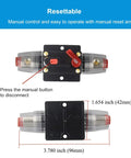 100A Auto Audio Inline Circuit Breaker With Manual Reset For 12V 24V DC Systems Protect Car Stereo And Marine Boat Audio From Overload And Short Circuit Ideal For Amps And Power Inverters, black plastic 96mm inline unit