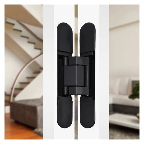 Tough As Nails Self Locking Concealed Wood Door Hinge Built Heavy Duty For Cabinets And Large Storage Boxes With Smooth 180 Degree Swing In Classic Gold Finish Hardware, close-up view with black finish.