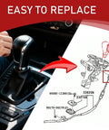 Diagram showing installation of 2 Pack Shift Cable Bushing Repair Kit With Clips For Gear Lever Linkage next to a car gear.