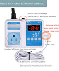 10 Amp 110V Temperature Controller Digital Thermostat Switch with 3m waterproof probe and US plug socket shown in detail view