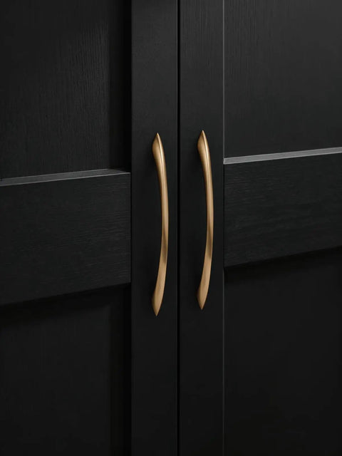 Champagne Bronze Cabinet Pulls 7.56 Inch Arch Twisted Brass Handles 5 Pack on black cupboard doors