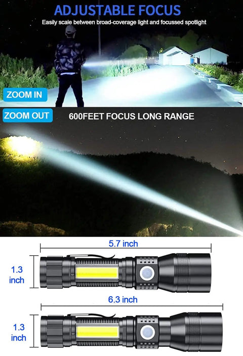 Demonstration of Rechargeable UV Black Light Flashlight 3in1 Tactical LED with Red Light 2000 Lumens illuminating a long range.