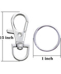 Heavy Duty Metal Swivel Lanyard Snap Hooks And Split Key Rings Bulk Keychain Connectors 100 Piece Set with 1-2/5 inch swivel clips and 1 inch rings