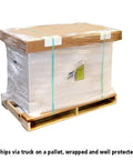 Top Tier Storage Cabinet For Makerspaces And Classrooms 50X24X53 Light Wood Finish with protective pallet wrapping.