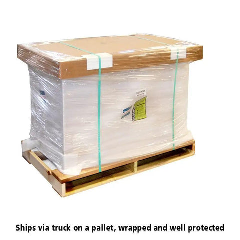 Top Tier Storage Cabinet For Makerspaces And Classrooms 50X24X53 Light Wood Finish with protective pallet wrapping.