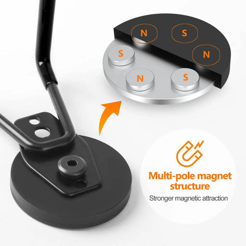 Close-up of Heavy Duty Magnetic Hooks Set Of 3 For Garage And Workshop Industrial Grade Hangers, showing rubber-coated hook and magnet details.