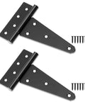Six Inch T Strap Heavy Duty Gate Hinges Two Pack Black Wrought Iron Tee Shed Door Hinges Rustproof Outdoor Hardware
