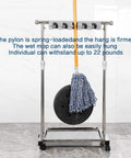 Movable Mop And Broom Holder Cart Rolling Cleaning Tool Rack Stainless Steel Stand with mop and weight test