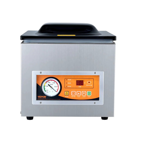 Heavy Duty Chamber Vacuum Sealer Boasts A Snappy 260 Watt Motor Generating Serious Suction to handle wet grub meats in stainless steel design.