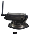 Six Inch Tilt And Swivel Milling Machine Vise Heavy Duty Cast Iron Base with adjustable jaws and sturdy clamp for machining.